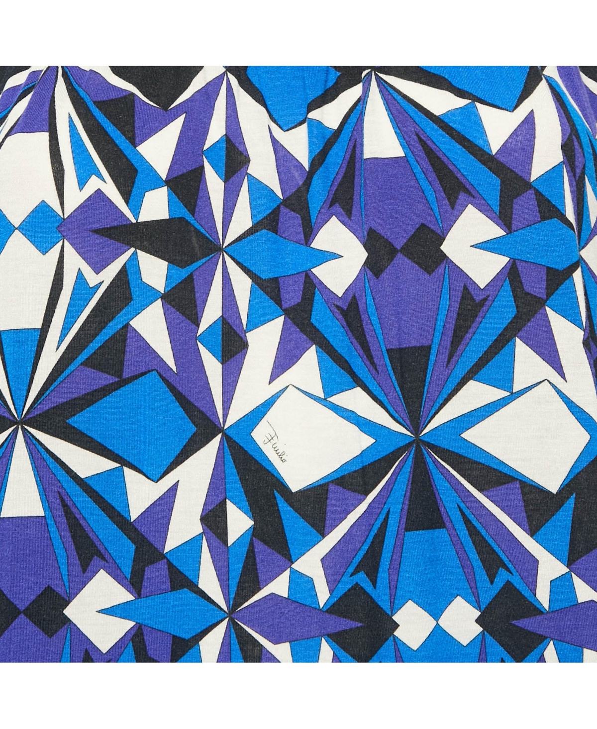 Pre-Owned Emilio Pucci Women's Blue Printed Jersey Round Neck Long Sleeve Top