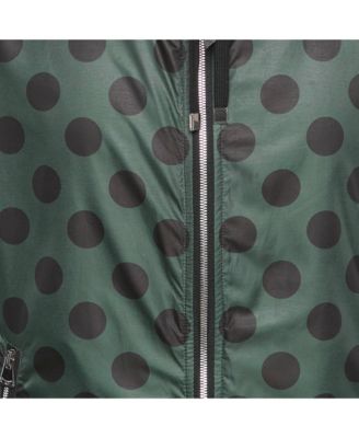 Men's Green Polka Dot Print Synthetic Reversible Zip-Up Jacket