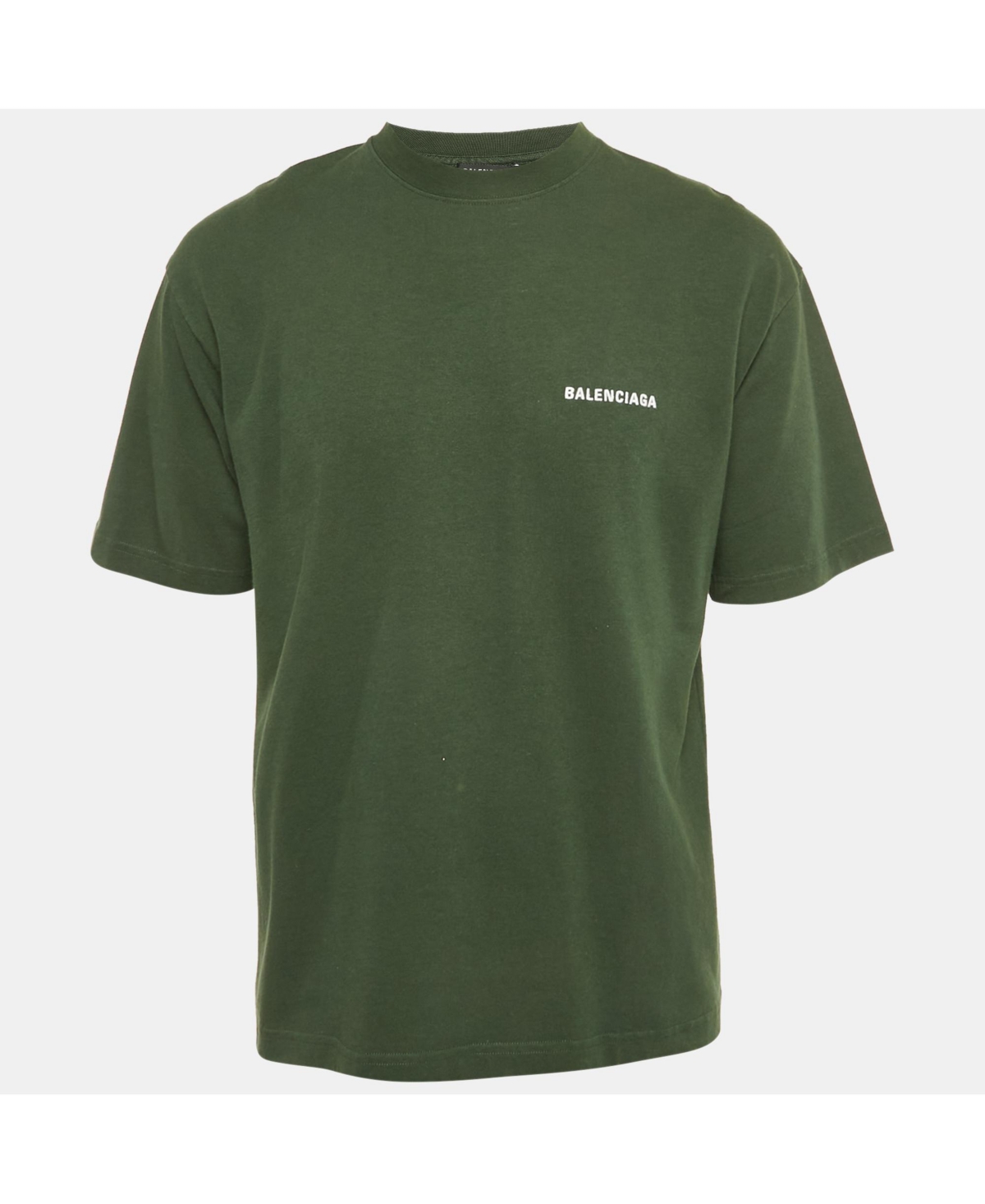 Pre-Owned Balenciaga Men's Olive Green Logo Embroidered Cotton T-Shirt