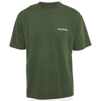 BALENCIAGA PARIS Tシャツ XS オリーブグリーン Pre-Owned Balenciaga Men's Olive Green Logo Embroidered Cotton T