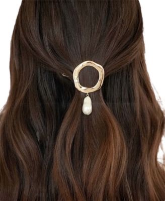 Open Circle Faux Cultivated Pearl Barrette