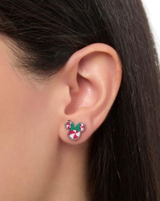 Holiday Stud Earring Set, 3 Pairs - Mickey Santa, Peppermint Ears & Gifts, Silver Tone