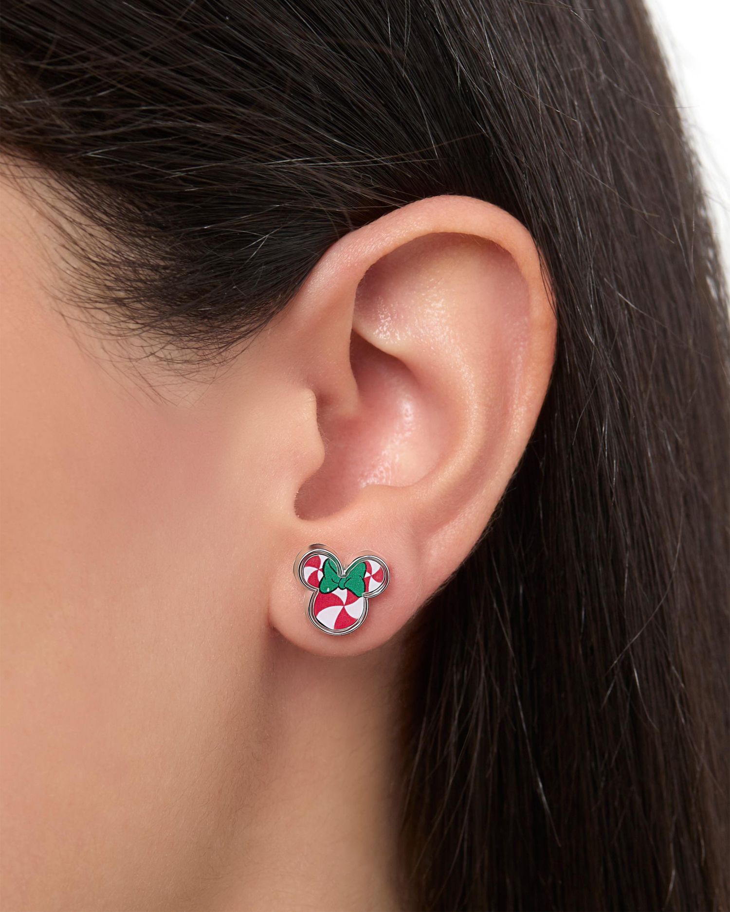 Holiday Stud Earring Set, 3 Pairs - Mickey Santa, Peppermint Ears and Gifts, Silver Tone
