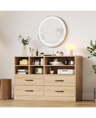 4-Drawer Bedroom Dresser with 6 Storage Cubbies and Adjustable Shelves