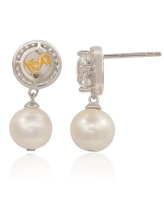 Sterling Silver Freshwater Pearl & White Sapphire Halo Earrings.