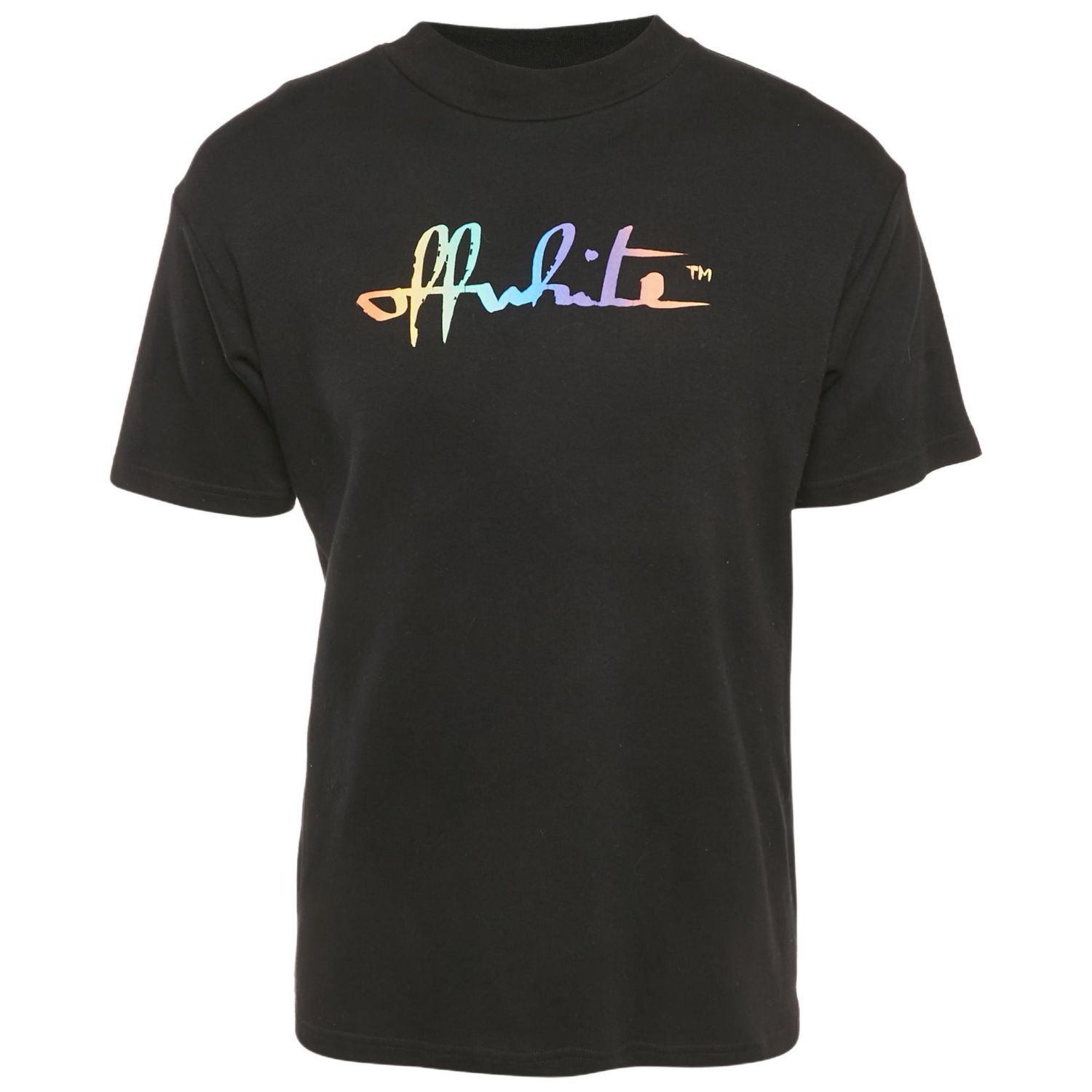 Men's Black Painted Logo Cotton Crew Neck T-Shirt