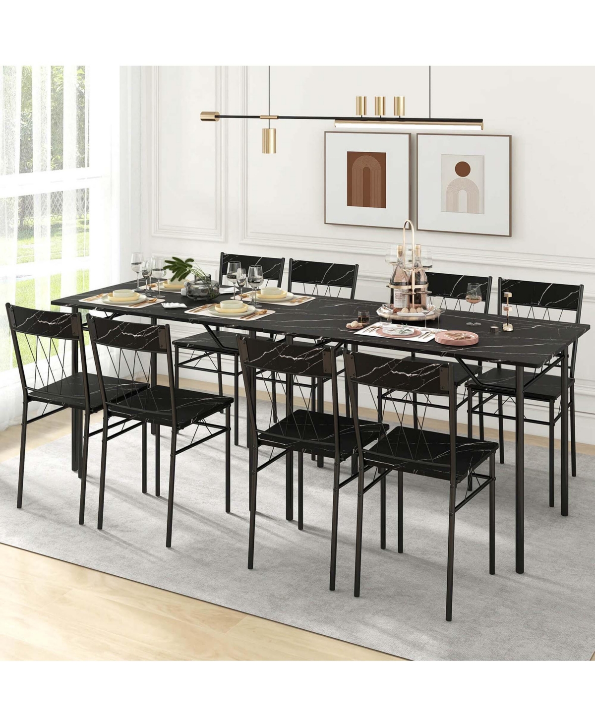 Costway 5PCS Dining Table Set for 4 Rectangular Kitchen & Chairs with Metal Frame Cement