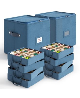 Christmas Ornament Storage Box With 4 Inner Tray Dividers - Non-Woven Ornament Storage Container For 64 Holiday Ornaments or Decorations - 2 Pack