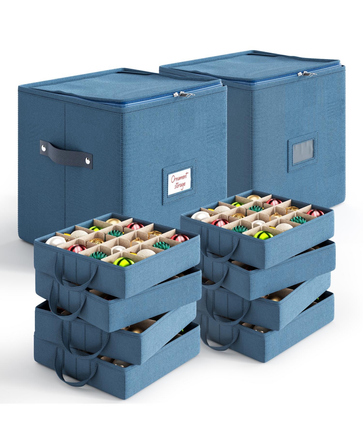 Christmas Ornament Storage Box With 4 Inner Tray Dividers - - Ornament Storage