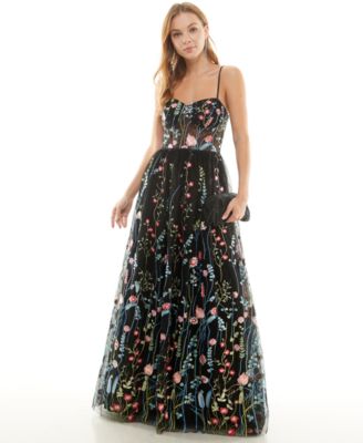 Juniors' Embroidered Corset Gown