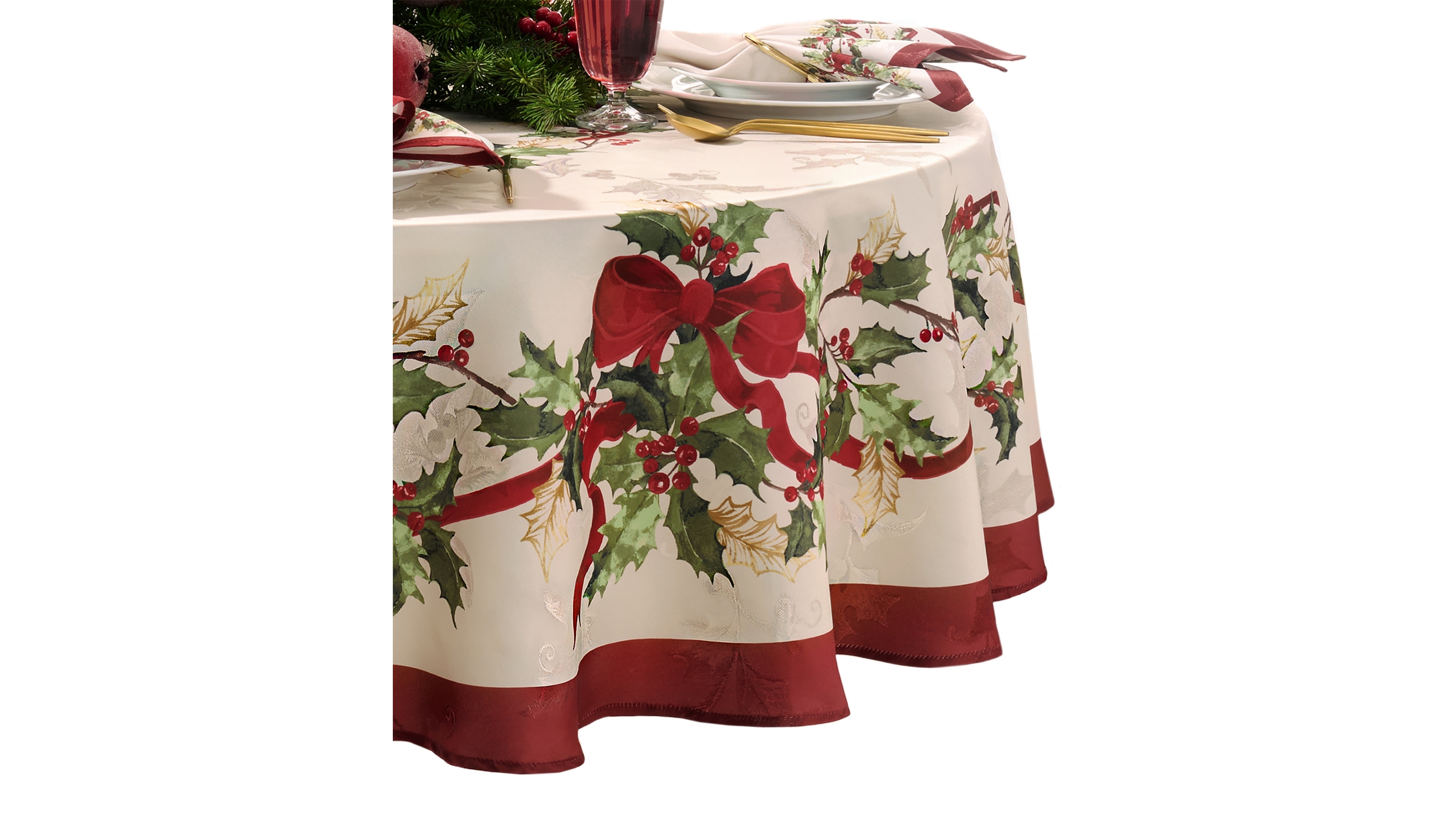 Elrene Winter Bows and Garland Tablecloth, 60" x 84" Oval