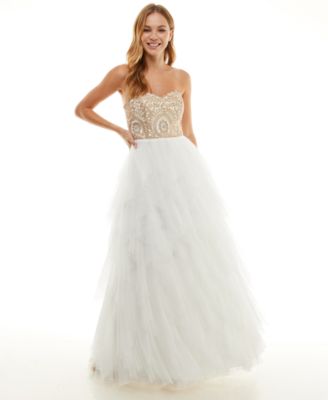 Say Yes - Juniors' Dancing Queen Strapless Sweetheart Neck Dress