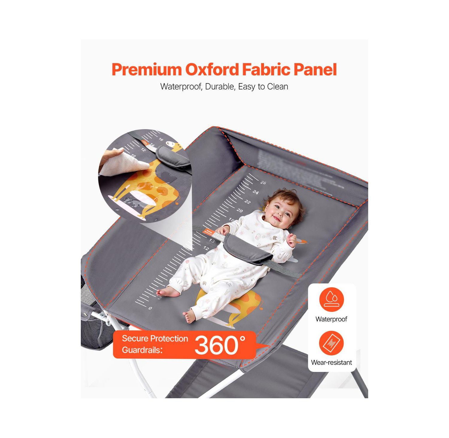 Foldable Baby Changing Table with Wheels and Side Basket
