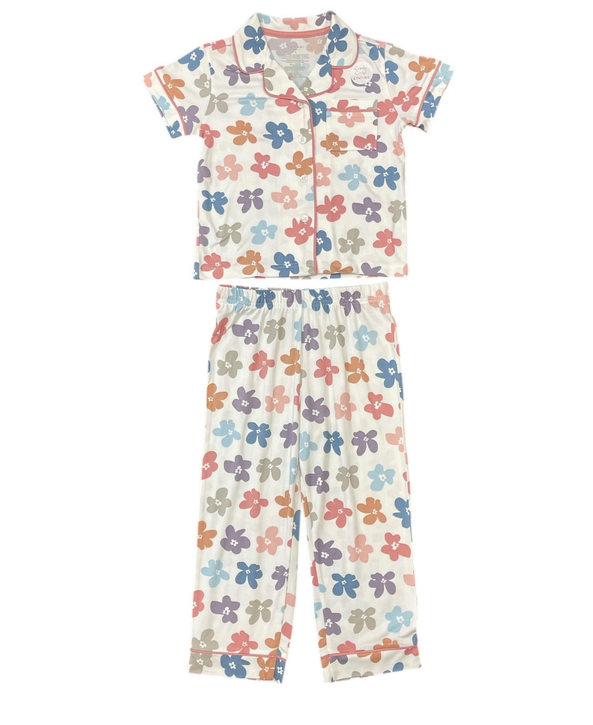 Tahari Girls 3-Piece Pajama Set with Short Sleeve Notch Collar Top, Elastic Waistband Pants, and Shorts Scrunchie