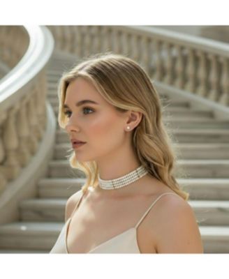 Fine Classic 4 Row Freshwater Pearl Choker Collar Necklace Gold Silver Accent
