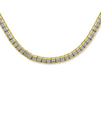 Princess-Cut CZ Tennis Necklace & 1CT Square CZ Stud Earrings Jewelry Set Gold-Tone Plated