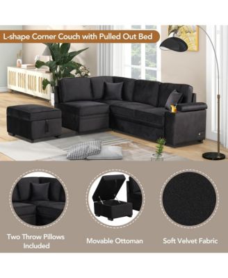 84.75" Sleeper Sofa Bed,2 in 1 Pull Out sofa bed L Shape Couch with Storage Ottoman for Living Room,Bedroom Couch and Small Apartment