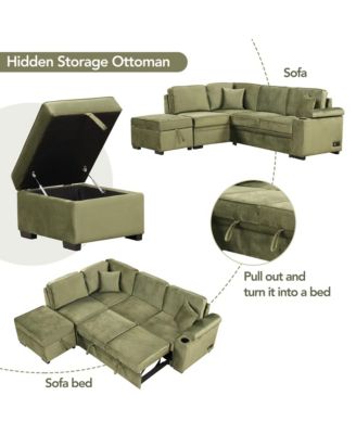 84.75" Sleeper Sofa Bed,2 in 1 Pull Out sofa bed L Shape Couch with Storage Ottoman for Living Room,Bedroom Couch and Small Apartment