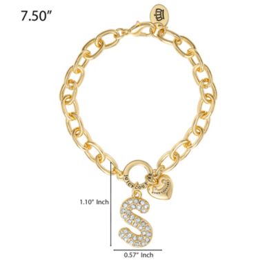 Pave Initial Charm Bracelet - 7.5'' Gold Tone Link