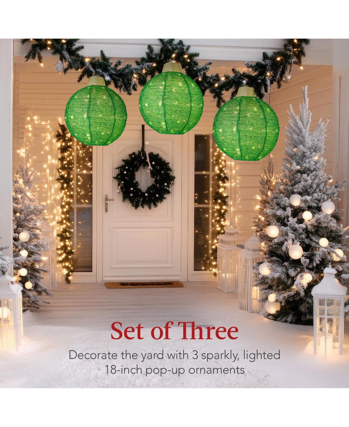 Best Choice Products 3-Piece Hanging Pop-Up Outdoor Christmas Ornaments, Led Lights, 8 Light Functions