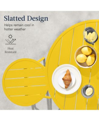 3-Piece Steel Patio Bar Height Round Bistro Set w/ Backless Stools, Slatted Design