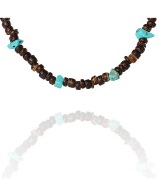 Men s Wood & Turquoise Beaded 22'' Necklace, Heishi and Turquoise Beads