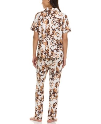 Women's Gabriella Printed Notch Collar and Long Pant Set