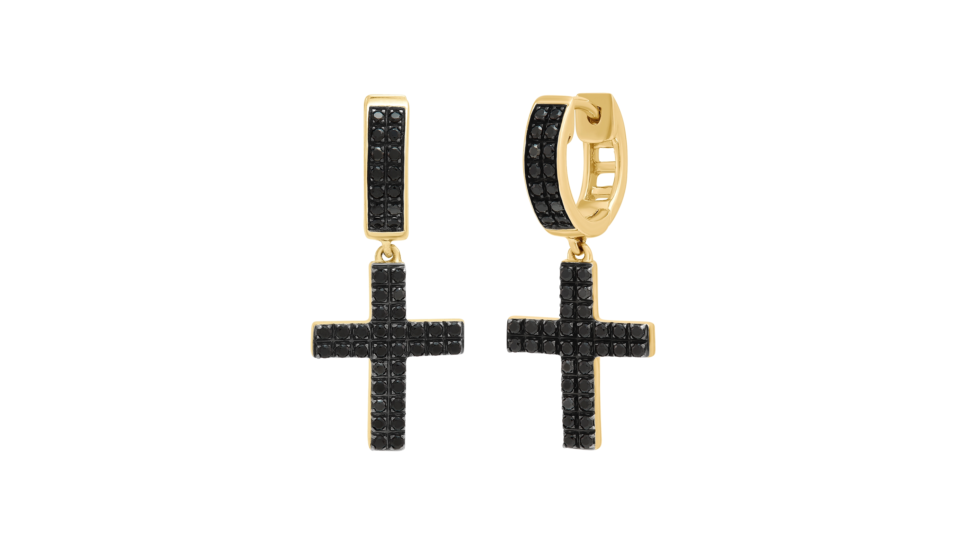 Macy's Men's Black Diamond Huggies Drop Earrings (1/3 ct. t.w.) in 14k Yellow Gold-Plated Sterling Silver