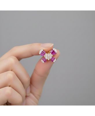 Teens/Young Adults Sterling Silver with Baguette and Clear Round Cubic Zirconia Butterfly Stud Earrings