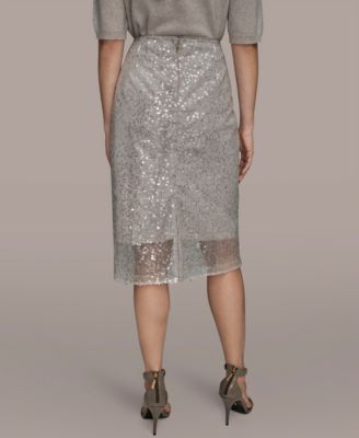 Women's Sequin Detail Mesh Pencil Skirt