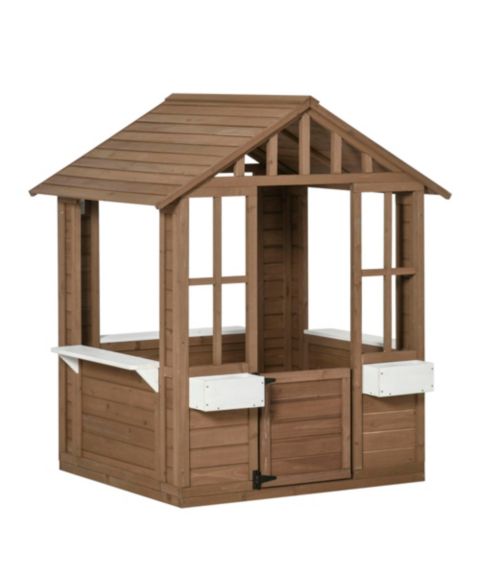Детская игрушка Flynama Outsunny wooden playhouse with door & windows, flowerpot holders, 46"x38", outdoor cottage for kids ages 3–8.