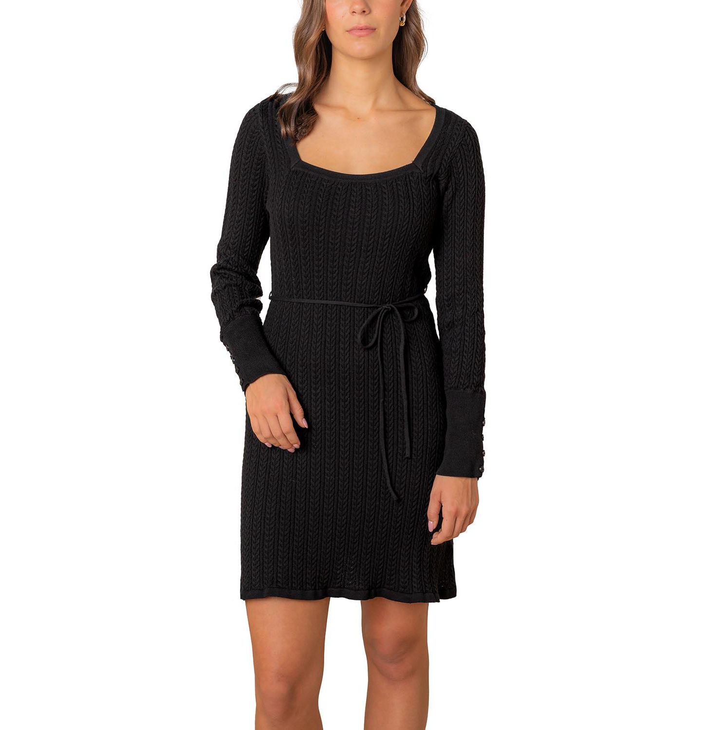 Женское платье Hope & Henry Organic Square Neck Cable Sweater Dress, цвет: Чёрный — фото 1