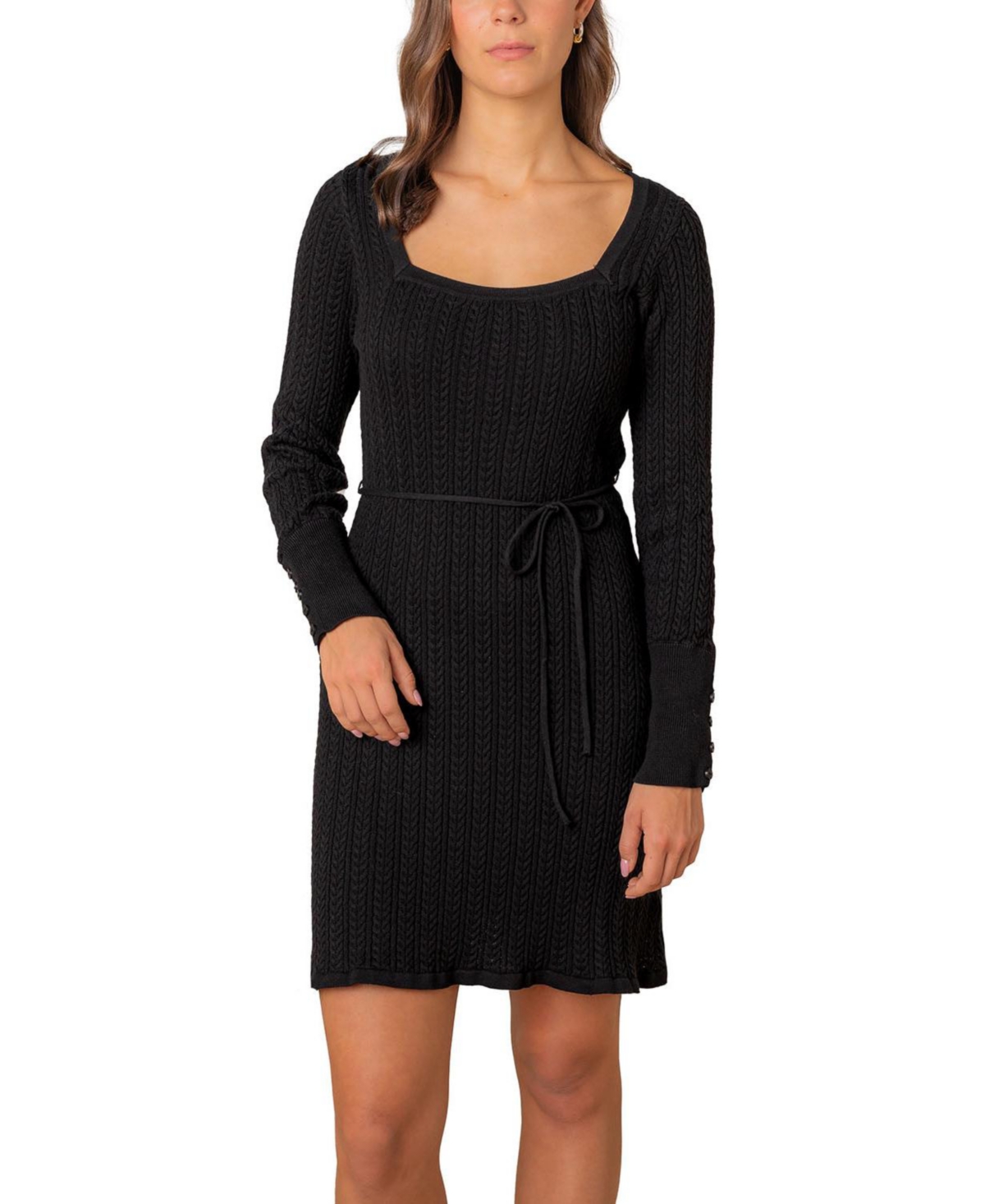 Hope & Henry Women's Organic Square Neck Cable Sweater Dress