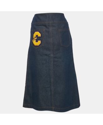 Women's Vintage Navy Blue Applique Denim Pencil Skirt