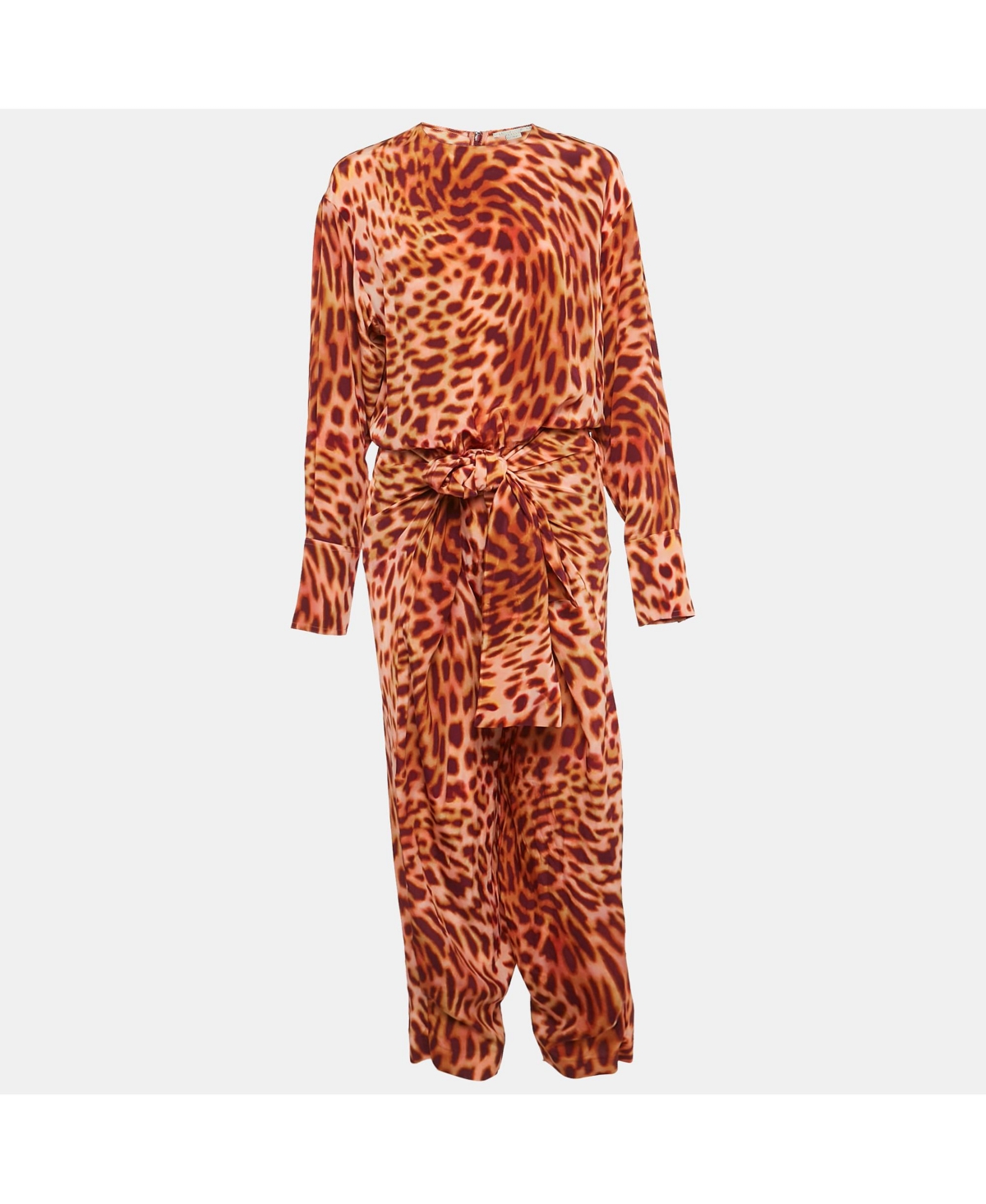 Pre-Owned Stella Mccartney Women's Brown Leopard Print Silk Tie-Up Jumpsuit