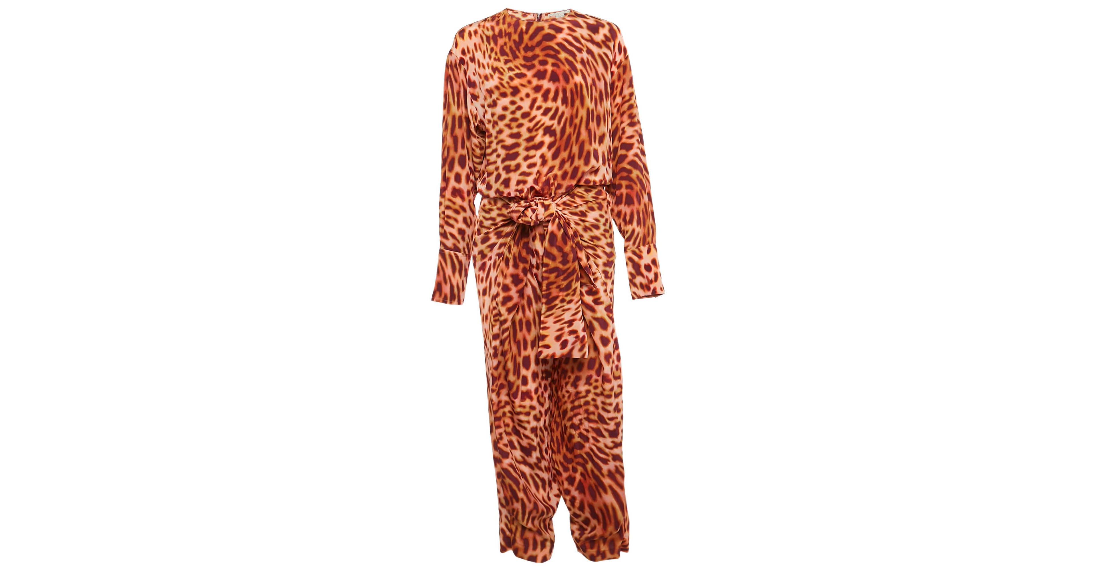 Pre-Owned Stella Mccartney Women's Brown Leopard Print Silk Tie-Up Jumpsuit