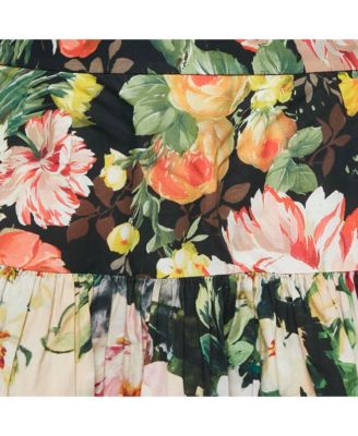 Women's Multicolor Floral Print Cotton Tiered Mini Skirt