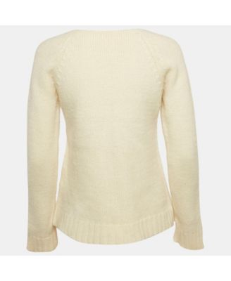 Women's Vintage La Mode Cream Rib Knit V-Neck Sweater