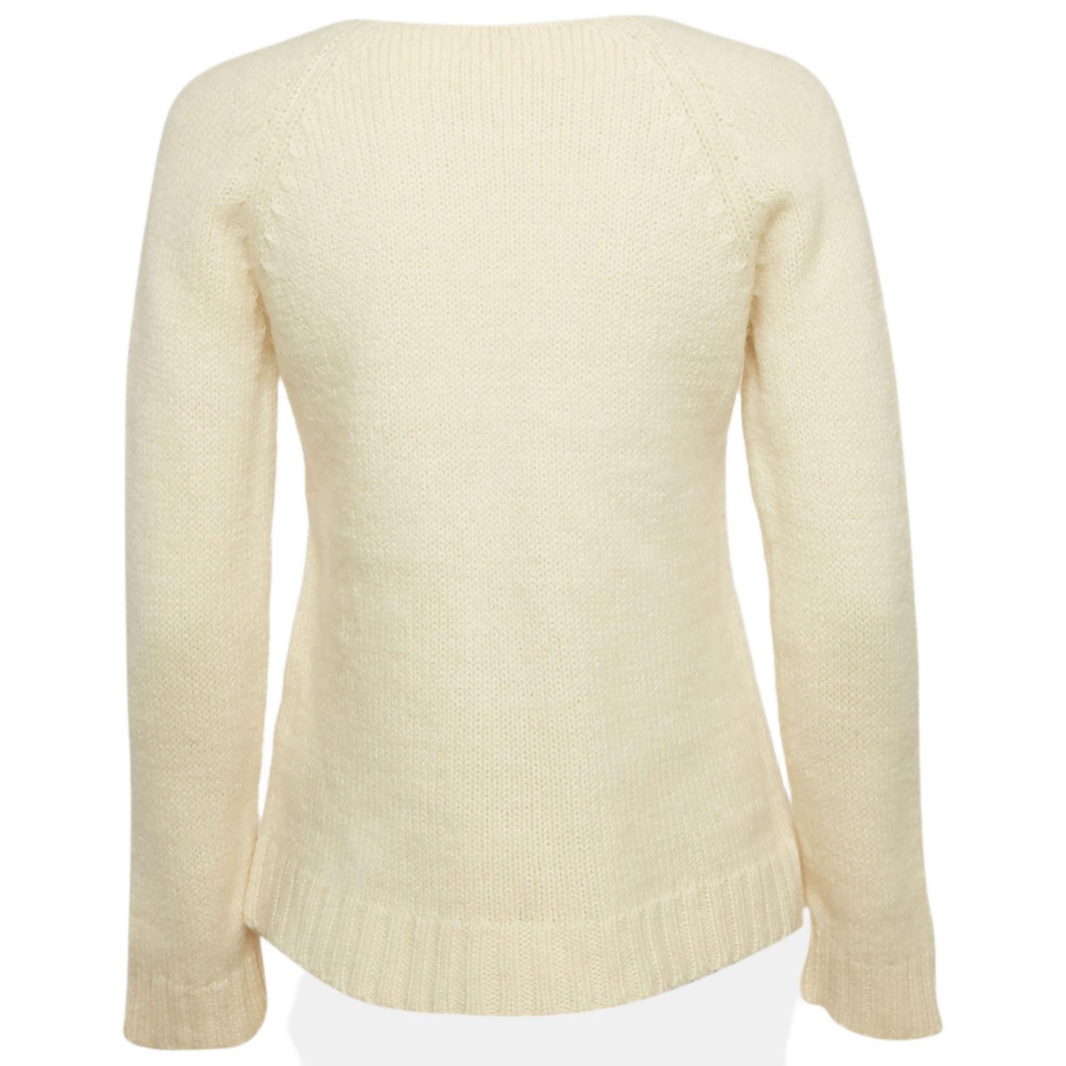 Women's Vintage La Mode Cream Rib Knit V-Neck Sweater