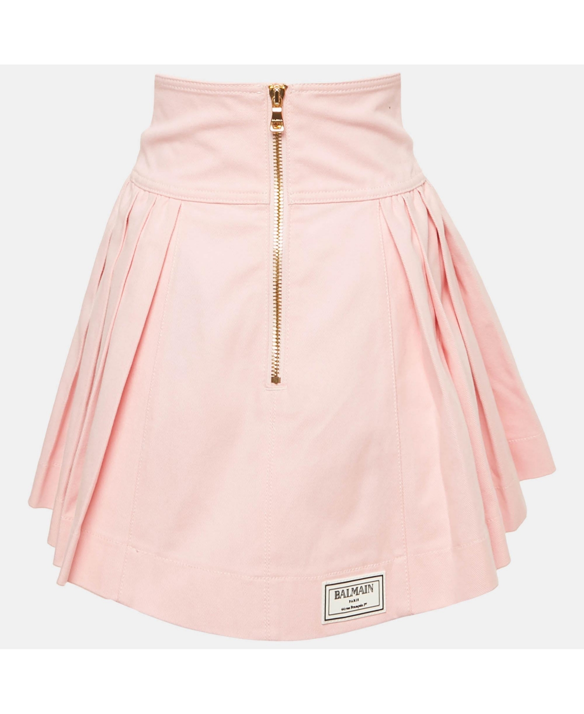 Pre-Owned Balmain Women's Pink Denim Applique Detail Pleated Mini Skirt