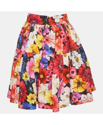 Women's Multicolor Garden Print Cotton Mini Skirt
