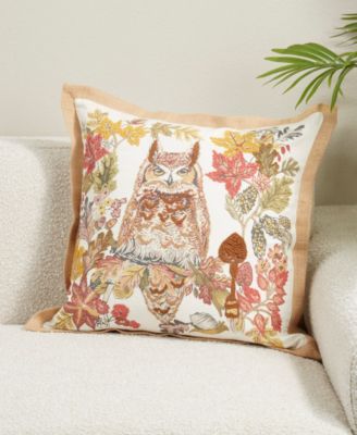 Embroidered Owl Down Filled Decorative Pillow, 20" x 20"