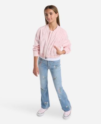 Girls' Floral Print Bomber Jacket