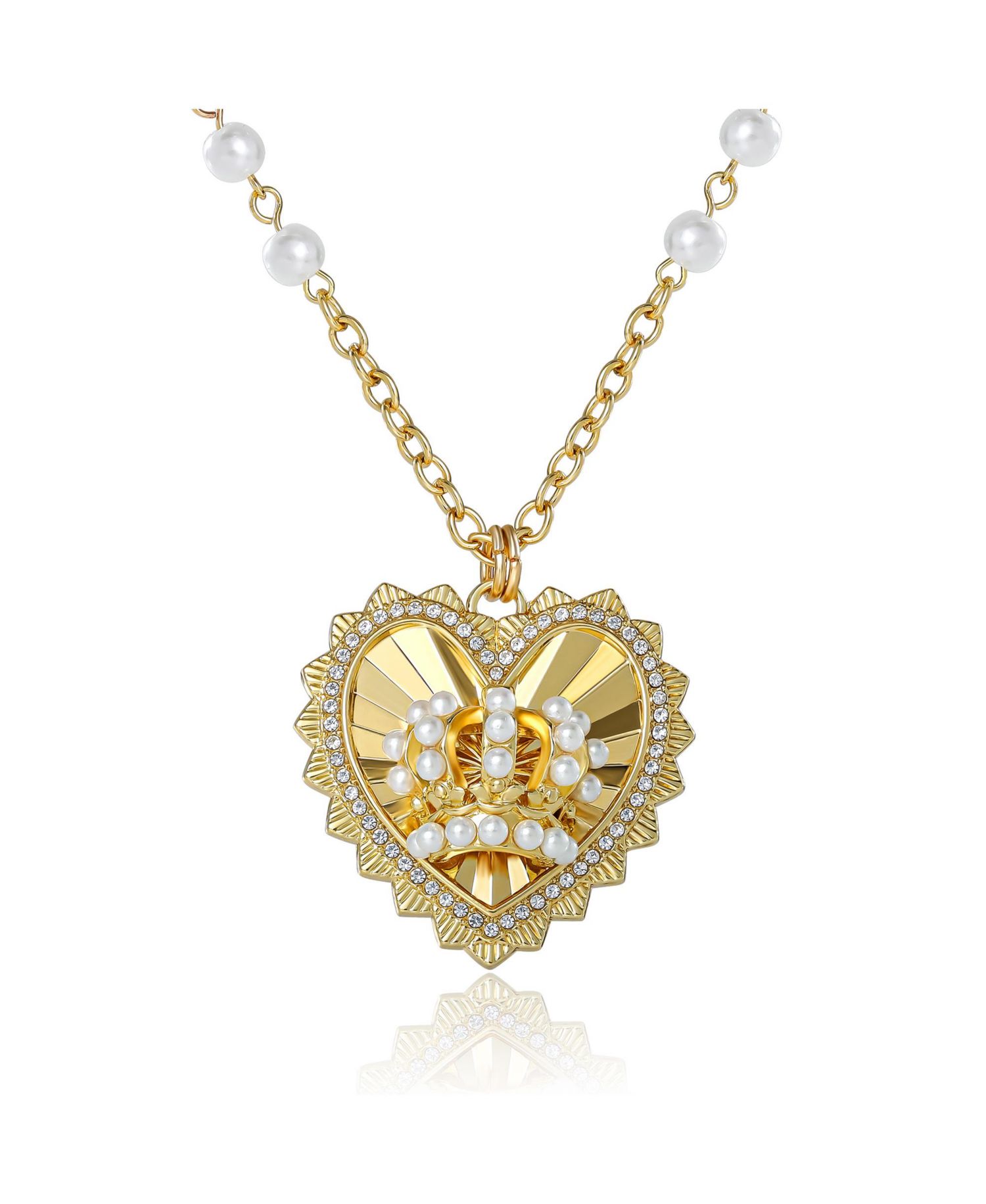 Heart Crown Necklace, Gold-Tone with Pearl Accent