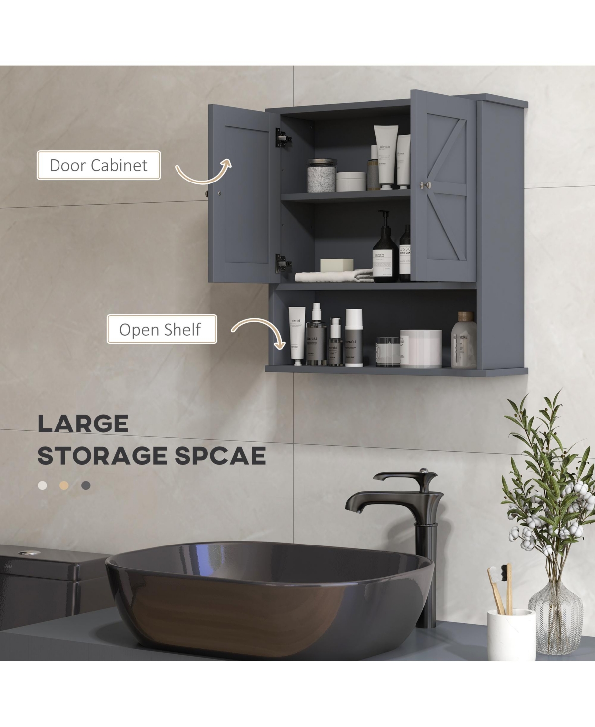 Airsurfer Bathroom Wall Cabinet Wall Mounted Medicine Organizer with Open and Adjustable Shelf Storage Cabinet for Bathroom or Laundry Room