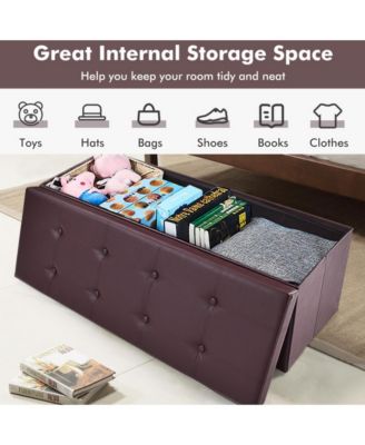 45 Inch Foldable Storage Ottoman Bench Tufted Leather Large Storage Chest