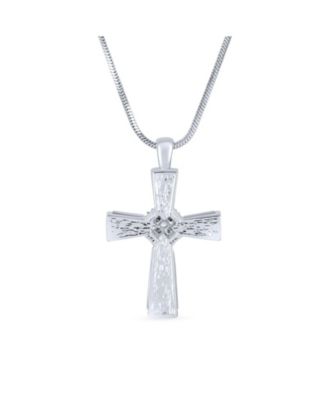 Religious Mother Of Pearl MOP Cross Pendant Necklace Rhodium Plated Brass Snake Chain Included