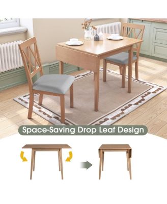 3-Piece Folding Dining Table Set with Drop Leaf and 2 Padded Chairs, Compact Breakfast Nook Table Set for Small Spaces