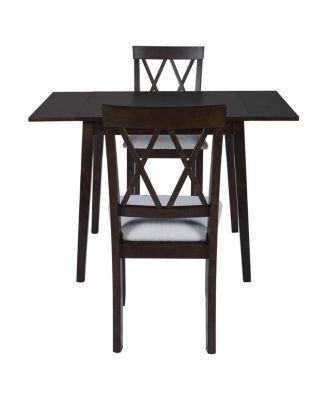 3-Piece Folding Dining Table Set with Drop Leaf and 2 Padded Chairs, Compact Breakfast Nook Table Set for Small Spaces