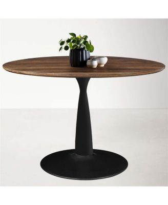 5-Piece Walnut MDF and Metal Dining Table Set with Faux Leather Upholstered Chairs Dining Table Set